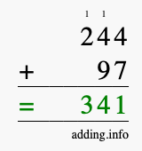 Calculate 244 + 97 using long addition