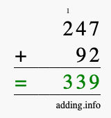 Calculate 247 + 92 using long addition
