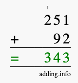 Calculate 251 + 92 using long addition