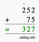 Calculate 252 + 75 using long addition