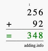 Calculate 256 + 92 using long addition