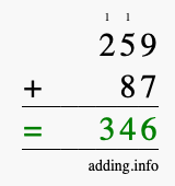 Calculate 259 plus 87 using long addition Calculate 259 + 87 using long addition