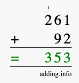 Calculate 261 + 92 using long addition