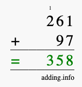 Calculate 261 + 97 using long addition
