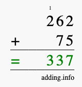 Calculate 262 + 75 using long addition
