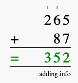 Calculate 265 plus 87 using long addition Calculate 265 + 87 using long addition