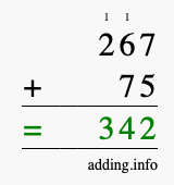 Calculate 267 + 75 using long addition
