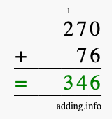 Calculate 270 + 76 using long addition