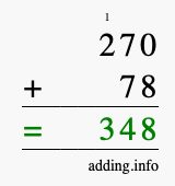 Calculate 270 + 78 using long addition