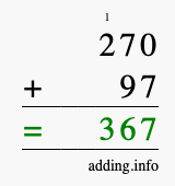 Calculate 270 + 97 using long addition