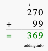 Calculate 270 + 99 using long addition