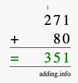 Calculate 271 + 80 using long addition