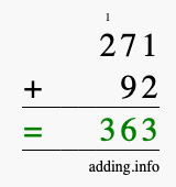 Calculate 271 + 92 using long addition