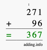 Calculate 271 + 96 using long addition
