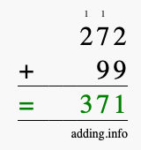 Calculate 272 + 99 using long addition