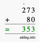 Calculate 273 + 80 using long addition