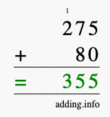 Calculate 275 + 80 using long addition