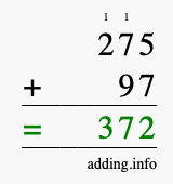 Calculate 275 + 97 using long addition