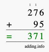 Calculate 276 + 95 using long addition