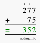 Calculate 277 + 75 using long addition