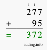 Calculate 277 + 95 using long addition