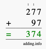 Calculate 277 + 97 using long addition