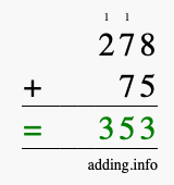 Calculate 278 + 75 using long addition