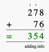 Calculate 278 + 76 using long addition