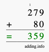 Calculate 279 + 80 using long addition