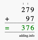 Calculate 279 + 97 using long addition