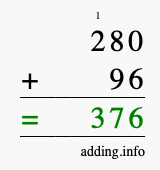 Calculate 280 + 96 using long addition