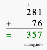 Calculate 281 + 76 using long addition