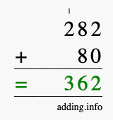 Calculate 282 + 80 using long addition