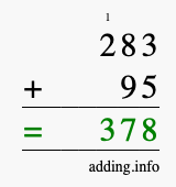 Calculate 283 + 95 using long addition