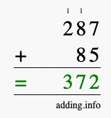Calculate 287 plus 85 using long addition Calculate 287 + 85 using long addition