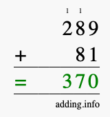 Calculate 289 plus 81 using long addition Calculate 289 + 81 using long addition