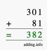 Calculate 301 + 81 using long addition