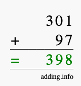 Calculate 301 + 97 using long addition