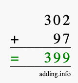 Calculate 302 + 97 using long addition