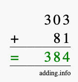 Calculate 303 + 81 using long addition