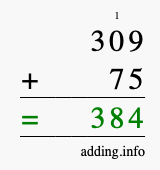 Calculate 309 + 75 using long addition