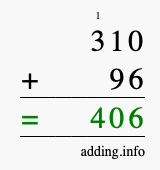 Calculate 310 + 96 using long addition