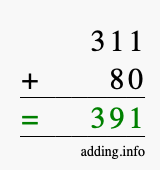 Calculate 311 + 80 using long addition