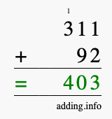 Calculate 311 + 92 using long addition