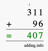 Calculate 311 + 96 using long addition