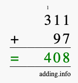 Calculate 311 + 97 using long addition