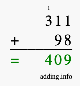Calculate 311 + 98 using long addition