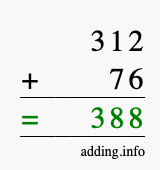 Calculate 312 + 76 using long addition