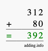Calculate 312 + 80 using long addition