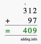 Calculate 312 + 97 using long addition